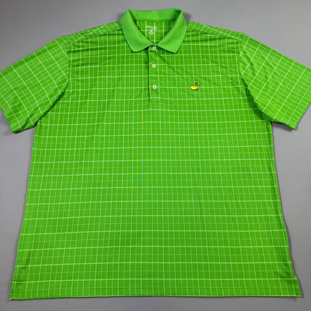 Masters‎ Tech Polo Shirt Mens XXL Green Windowpane Grid Performance Golf Logo